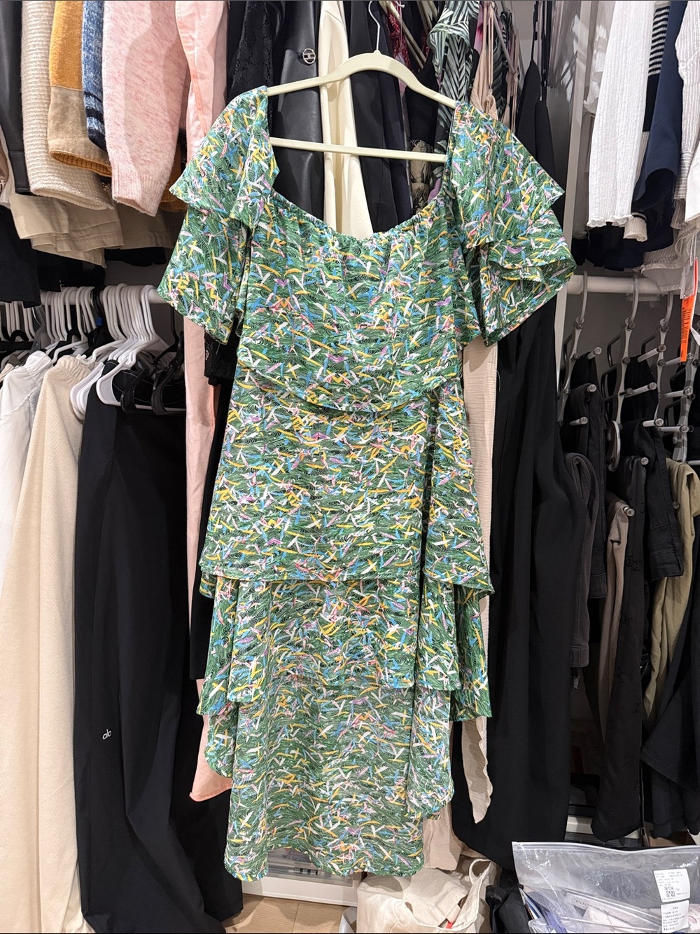 Green Floral Tiered Ruffle Dress